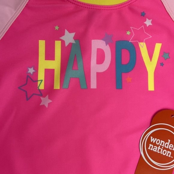 Wonder Nation Girls Baby Size 18 Months Rash Guard Swim Shirt Pink Neon Happy - Picture 2 of 12